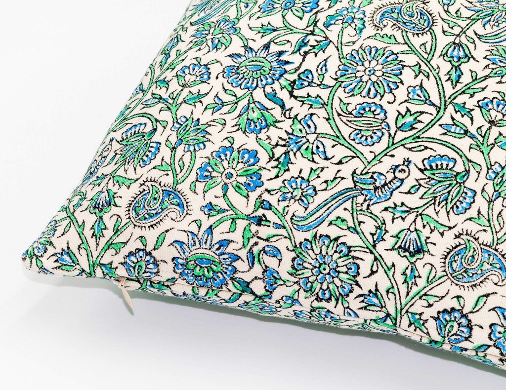 Handmade Bird Foliage Cushion Cover – 45×45 cm Organic Cotton (Multiple Colours)