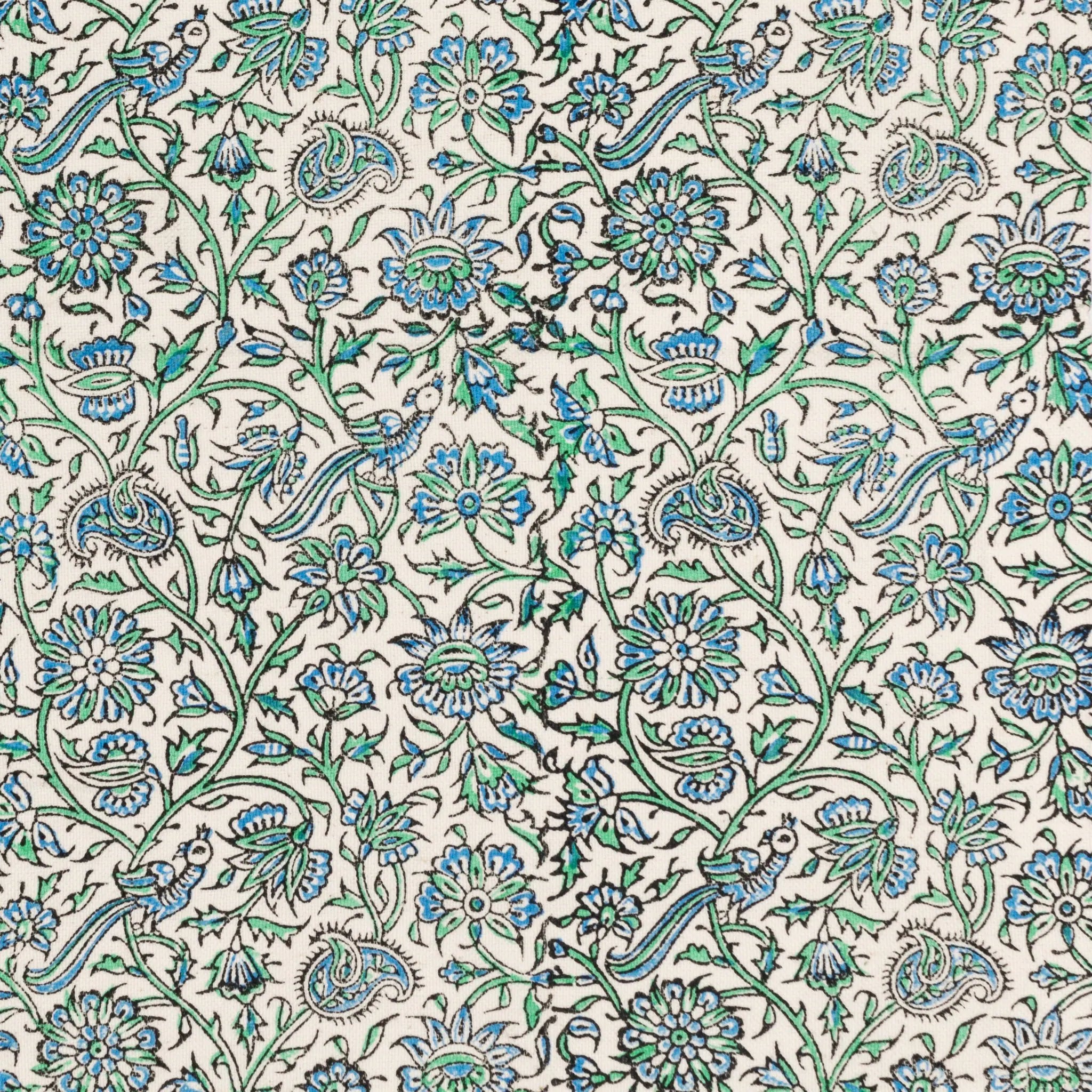 BIRD FOLIAGE TABLECLOTH, Rectangle Hand Block Printed Table Cloth 177×228cm/70×90", Machine Washable Dining Table Cover, Organic Cotton