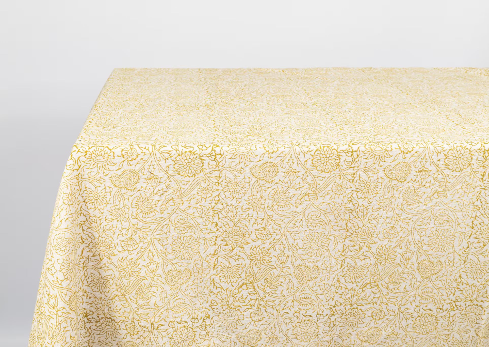 BIRD FOLIAGE TABLECLOTH, Rectangle Hand Block Printed Table Cloth 177×228cm/70×90", Machine Washable Dining Table Cover, Organic Cotton