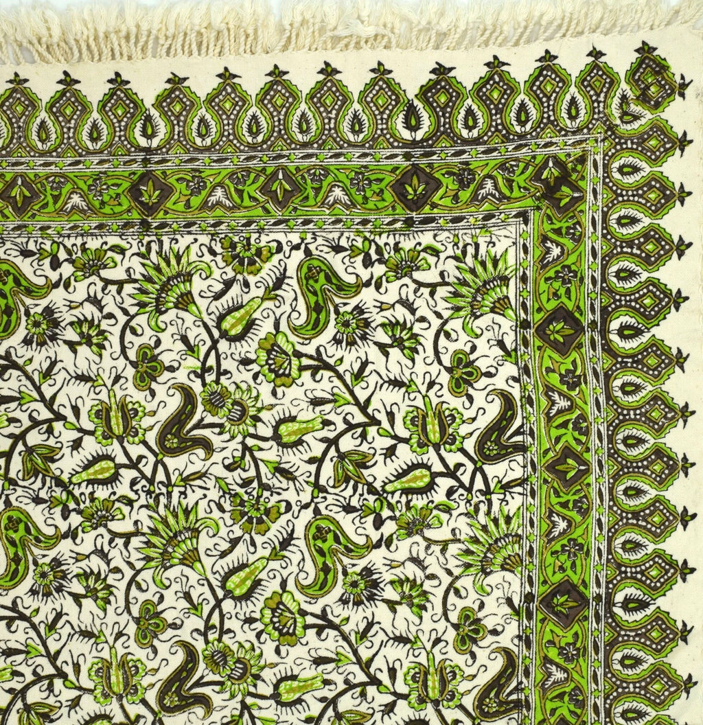 HAND BLOCKPRINTED TABLECLOTH, Square 47x47" & 39x39", Traditional Kalamkari Table Cloth, 100% Organic Cotton Block Print