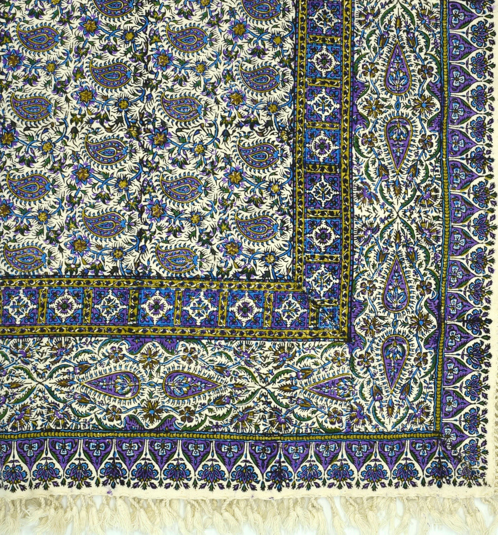 HAND BLOCKPRINTED TABLECLOTH, Square 47x47" & 39x39", Traditional Kalamkari Table Cloth, 100% Organic Cotton Block Print