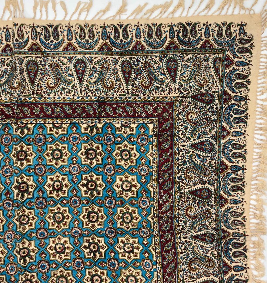 HAND BLOCKPRINTED TABLECLOTH, Square 47x47" & 39x39", Traditional Kalamkari Table Cloth, 100% Organic Cotton Block Print