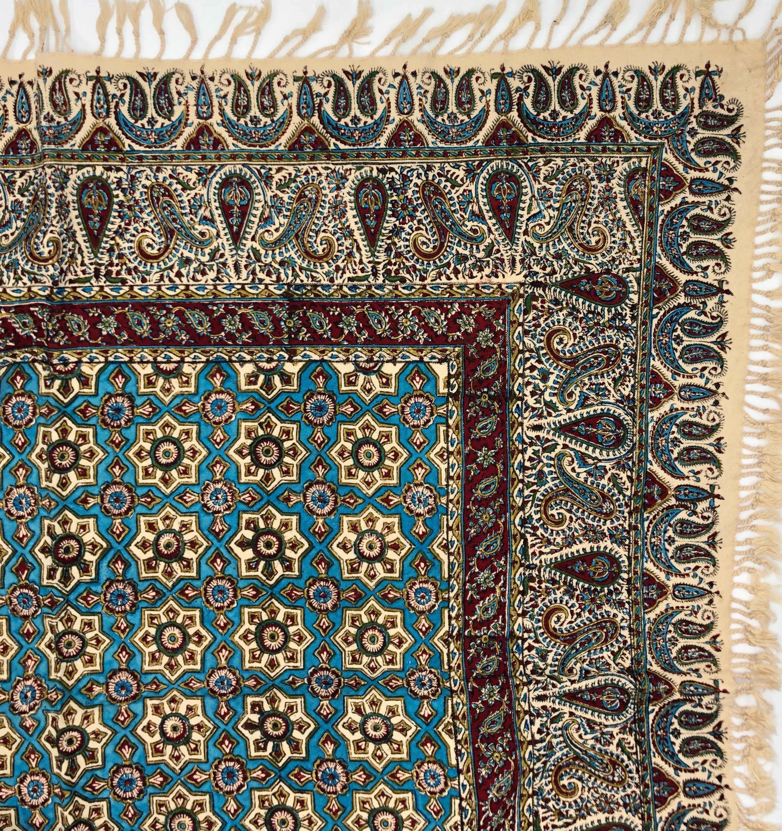 BIRD FOLIAGE TABLECLOTH, Rectangle Hand Block Printed Table Cloth 177×228cm/70×90", Machine Washable Dining Table Cover, Organic Cotton