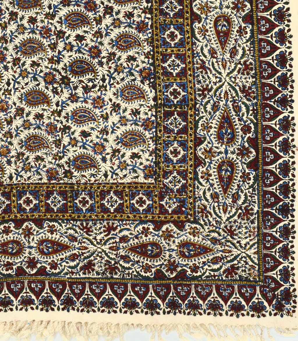 HAND BLOCKPRINTED TABLECLOTH, Square 47x47" & 39x39", Traditional Kalamkari Table Cloth, 100% Organic Cotton Block Print