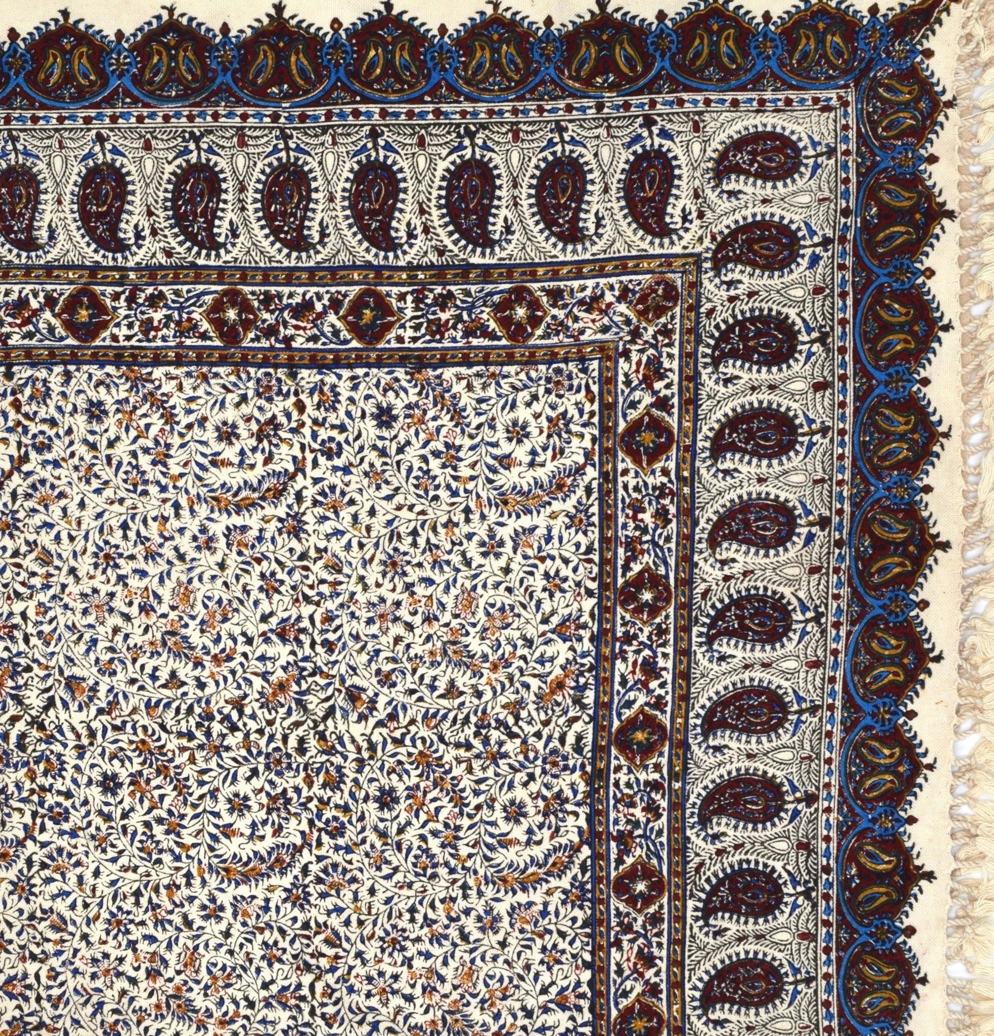 HAND BLOCKPRINTED TABLECLOTH, Square 47x47" & 39x39", Traditional Kalamkari Table Cloth, 100% Organic Cotton Block Print