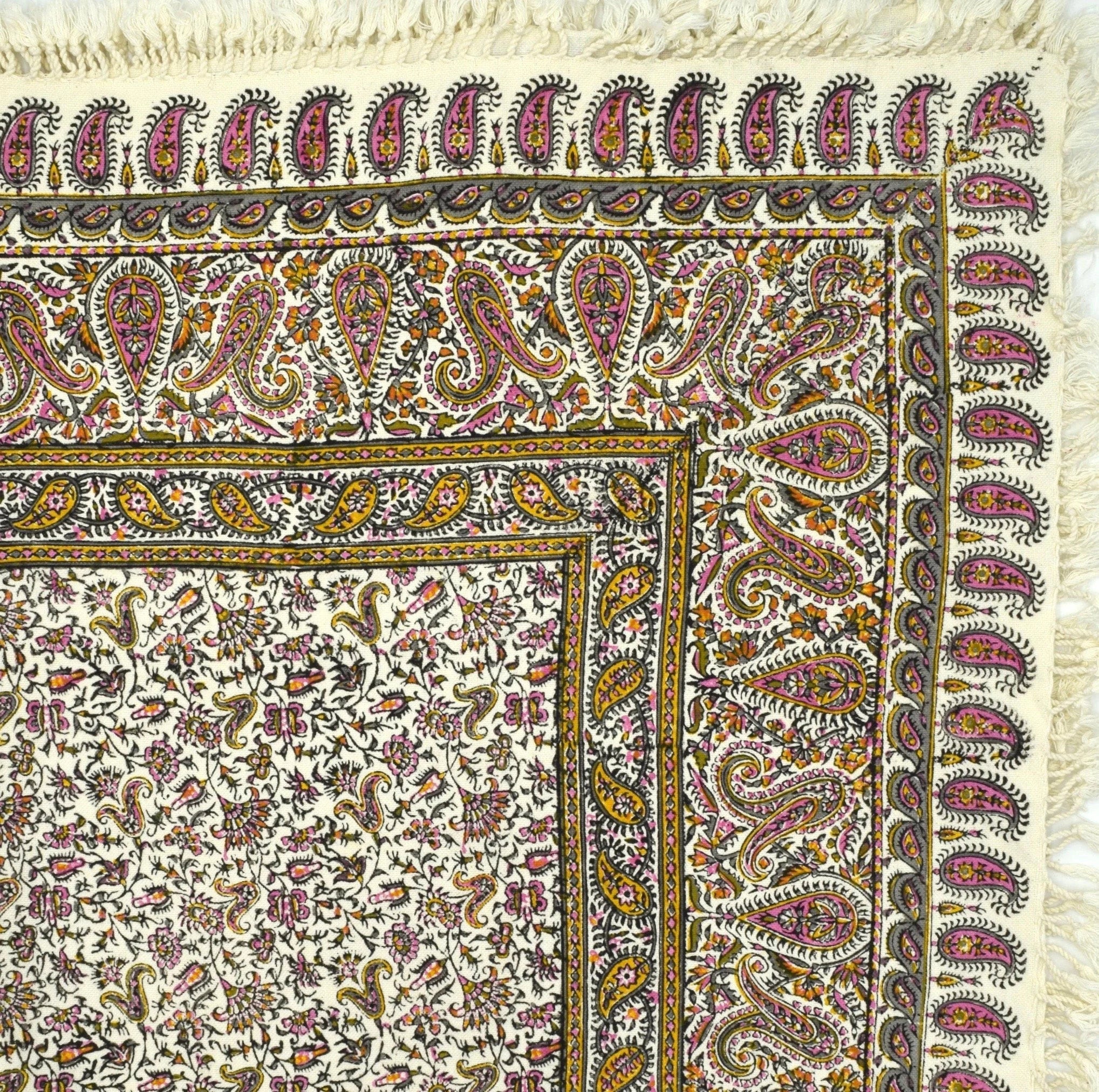 HAND BLOCKPRINTED TABLECLOTH, Square 47x47" & 39x39", Traditional Kalamkari Table Cloth, 100% Organic Cotton Block Print